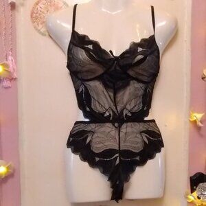 Black Lace and Sheer (L) Monokini Style Lingerie